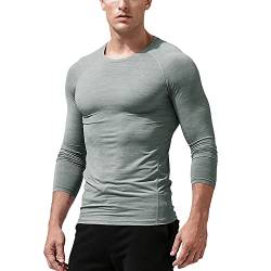 Herren Langarm Kompressionshemd Sport Fitness Bodybuilding Workout Eng Basisebene Oberteile Grau XL von GYMAPE