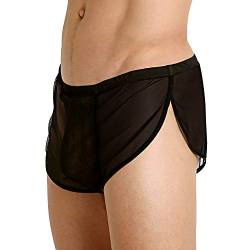 Herren Mesh Shorts mit großen Split Sides Unterwäsche Boxershorts Fishnet Sheer Badehose Color Black Size M von GYMAPE