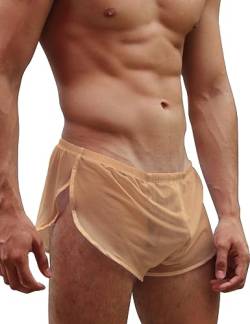 Herren Mesh Shorts mit großen Split Sides Unterwäsche Boxershorts Fishnet Sheer Badehose Color Khaki Size XL von GYMAPE