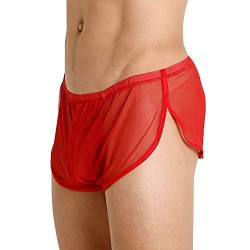 Herren Mesh Shorts mit großen Split Sides Unterwäsche Boxershorts Fishnet Sheer Badehose Color Red Size 2XL von GYMAPE