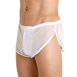 Herren Mesh Shorts mit großen Split Sides Unterwäsche Boxershorts Fishnet Sheer Badehose Color White Size 2XL von GYMAPE