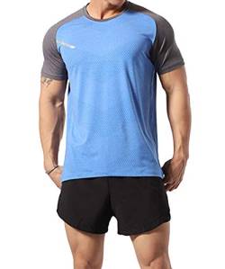 Herren Sportlich Trainieren T-Shirt Atmungsaktive Bequeme Muskellaufhemden Ausbildung Schnelltrocknend Fitnessstudio Aktive Kleidung Blau M von GYMAPE