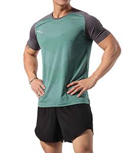 Herren Sportlich Trainieren T-Shirt Atmungsaktive Bequeme Muskellaufhemden Ausbildung Schnelltrocknend Fitnessstudio Aktive Kleidung Grün 3XL von GYMAPE