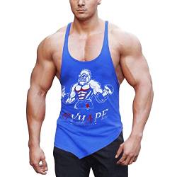 Herren Y-Back Bodybuilding Trainieren Stringer Tanktops Muskel Ärmellose T-Shirts mit schrägem Saum Blau M von GYMAPE