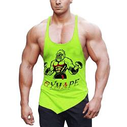 Herren Y-Back Bodybuilding Trainieren Stringer Tanktops Muskel Ärmellose T-Shirts mit schrägem Saum Gelb XL von GYMAPE