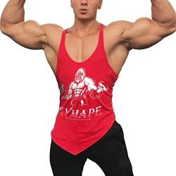 Herren Y-Back Bodybuilding Trainieren Stringer Tanktops Muskel Ärmellose T-Shirts mit schrägem Saum Rot XL von GYMAPE