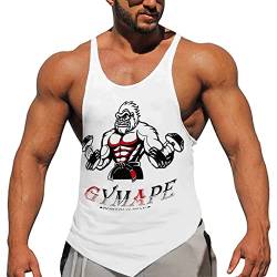 Herren Y-Back Bodybuilding Trainieren Stringer Tanktops Muskel Ärmellose T-Shirts mit schrägem Saum Weiß M von GYMAPE