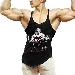 Herren Y-Back Bodybuilding Trainieren Stringer Tanktops Muskel Ärmellose T-Shirts mit schrägem Saum schwarz M von GYMAPE