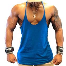 Männer Gym Stringer Singlet Stretchy Bodybuilding Workout Tank Top Baumwolle Pure Blau S von GYMAPE