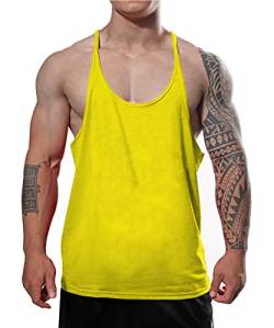 Männer Gym Stringer Singlet Stretchy Bodybuilding Workout Tank Top Baumwolle Pure Gelb L von GYMAPE
