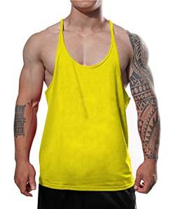 Männer Gym Stringer Singlet Stretchy Bodybuilding Workout Tank Top Baumwolle Pure Gelb S von GYMAPE