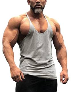 Männer Gym Stringer Singlet Stretchy Bodybuilding Workout Tank Top Baumwolle Pure Grau M von GYMAPE
