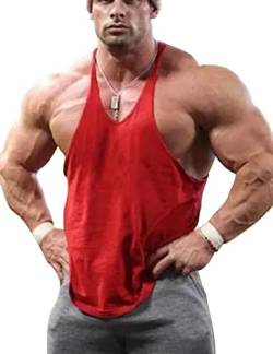 Männer Gym Stringer Singlet Stretchy Bodybuilding Workout Tank Top Baumwolle Pure Rot M von GYMAPE