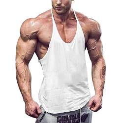 Männer Gym Stringer Singlet Stretchy Bodybuilding Workout Tank Top Baumwolle Pure weiß M von GYMAPE