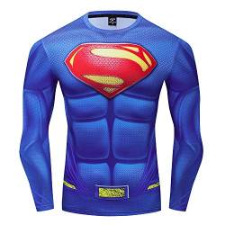 GYMGALA Superman Shirt Langarm Casual & Sport HD 3D Printed Compression Shirt - Blau - Groß von GYMGALA