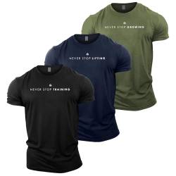 GYMTIER Herren Gym T-Shirt - 3 T-Shirt Bundle - Bodybuilding Training Top, Neverstop 1, 58, 4XL von GYMTIER
