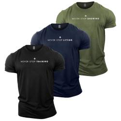 GYMTIER Herren Gym T-Shirt - 3 T-Shirt Bundle - Bodybuilding Training Top, Neverstop 1, XL von GYMTIER