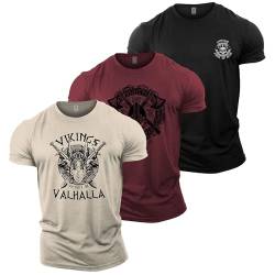 GYMTIER Herren Gym T-Shirt - 3 T-Shirt Bundle - Bodybuilding Training Top, Viking 1, 3XL von GYMTIER