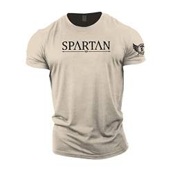 GYMTIER Spartan Forged – Spartan – Herren-T-Shirt, Bodybuilding, Training, Workout, Lifting, Top Kleidung, sand, XXL von GYMTIER