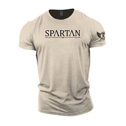 GYMTIER Spartan Forged – Spartan – Herren-T-Shirt, Bodybuilding, Training, Workout, Lifting, Top Kleidung, sand, M von GYMTIER