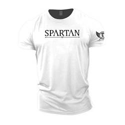 GYMTIER Spartan – Gym T-Shirt für Herren Bodybuilding Wegen Strongman Training Top Active Wear Spartan Forged, weiß, S von GYMTIER