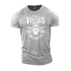 GYMTIER Vikings Victory Or Valhalla – Viking Gym T-Shirt für Herren Bodybuilding Gewichtheben Strongman Training Top Active Wear, Grau - Sport Grey, XL von GYMTIER