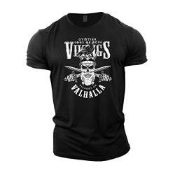 GYMTIER Vikings Victory Or Valhalla – Viking Gym T-Shirt für Herren Bodybuilding Gewichtheben Strongman Training Top Active Wear, Schwarz , XL von GYMTIER