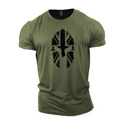 Gymtier Bodybuilding-T-Shirt für Herren, Spartaner / britische Flagge, Trainingsoberteil für das Fitnessstudio, grün, M von GYMTIER
