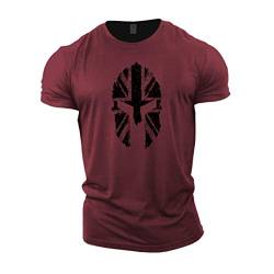 Gymtier Bodybuilding-T-Shirt für Herren, Spartaner / britische Flagge, Trainingsoberteil für das Fitnessstudio, kastanienbraun, L von GYMTIER