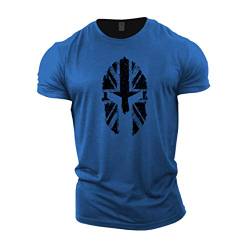 Gymtier Bodybuilding-T-Shirt für Herren, Spartaner / britische Flagge, Trainingsoberteil für das Fitnessstudio, königsblau, S von GYMTIER