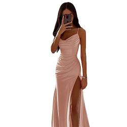 GYORI Satin Kleid,Partykleider Damen,Satin Abendkleid Damen,Spaghetti Trägerkleid Damen,Schulterfreies Wasserfall-Ausschnitt Cocktailkleid Frauen Einfarbig Sexy Abendkleider von GYORI