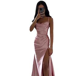 GYORI Satin Kleid,Partykleider Damen,Satin Abendkleid Damen,Spaghetti Trägerkleid Damen,Schulterfreies Wasserfall-Ausschnitt Cocktailkleid Frauen Einfarbig Sexy Abendkleider von GYORI