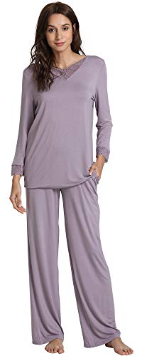 GYS Damen langarm nachtwäsche geschnürt mit v-ausschnitt bambus pajama pants set x-Groß violett von GYS