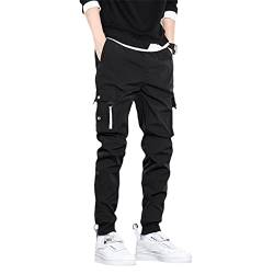 GYSAFJ Herren Cargohose Herren Seitentaschen Jogger Hose Streetwear Schwarz Hose, Black Cargo Pants, 8X-Groß von GYSAFJ