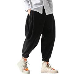 GYSAFJ Herren Cordhose Haremshose Chinesischer Stil Solide Sweatpants Männlich Lose Hose, Schwarz (asiatische Größe), 3X-Groß von GYSAFJ