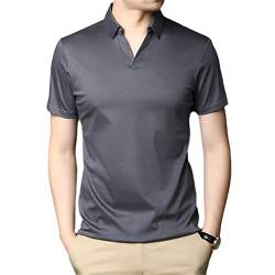 GYSAFJ Mercerisiertes Baumwoll-Poloshirt für Herren, kurzärmelig, Umlegekragen, einfarbig, dünn, legere Herren-Tops, grau, M von GYSAFJ