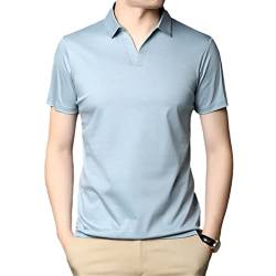 GYSAFJ Mercerisiertes Baumwoll-Poloshirt für Herren, kurzärmelig, Umlegekragen, einfarbig, dünn, legere Herren-Tops, hellblau, M von GYSAFJ