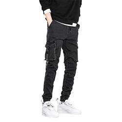 Herren Cargo Jeans Solide Seitentaschen Slim Fit Denim Hose Streetwear Jeans, Black Jeans Men, Groß von GYSAFJ