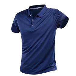 Herren-Poloshirt, kurzärmelig, schnelltrocknend, atmungsaktiv, für Golf, Tennis, marineblau, 4X-Groß von GYSAFJ