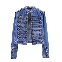 GYXHPTD Retro Military Style Stehkragen Denim Jacken Weibliche Slim Short Denim Jacken Frauen Oberbekleidung Blue S von GYXHPTD