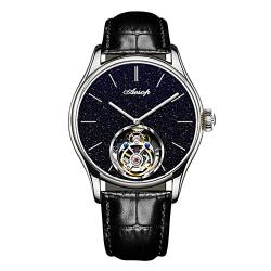 Aesop Classic Real Tourbillon Skelett Handaufzug Mechanische Armbanduhr Herren Saphir Kristall Manuell Wind Business Kleid Uhr Herren Edelstahl Leder Armband Sand Stein Zifferblatt Armbanduhren von GZFCMY