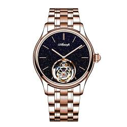 Aesop Classic Real Tourbillon Skelett Handaufzug Mechanische Armbanduhr Herren Saphir Kristall Manuell Wind Business Kleid Uhr Herren Edelstahl Leder Armband Sand Stein Zifferblatt Armbanduhren von GZFCMY