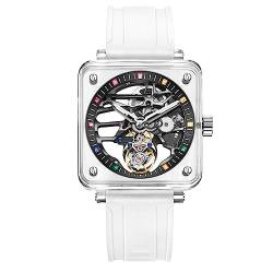 GZFCMY Aesop Echte fliegende Tourbillon Skelett Mechanische Hand Wind Armbanduhr Herren Saphirglas Diamant Business Kleid Hohl Zifferblatt Uhr Mann Super Leuchtend Transparent Gehäuse Gummiband, von GZFCMY