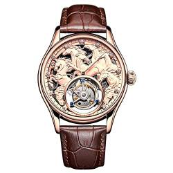 GZFCMY Aesop Skelett Tourbillon Handaufzug Mechanische Armbanduhr Herren Saphir Leuchtend Acht Laufende Pferde Uhr Leder sofort zum Erfolg Bright Future Uhr, Rosenbraun, 42mm, Riemen von GZFCMY