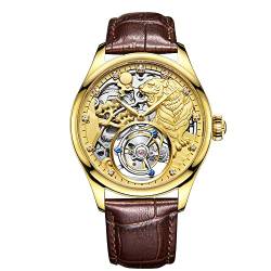 GZFCMY Aesop Tourbillon Mechanische Handaufzieh-Armbanduhr für Herren, Saphir, leuchtender Tiger, brüllender Wald, Skelett, Diamant-Zifferblatt, Lederband, alles läuft reibungslos, unbesiegbar, von GZFCMY