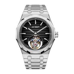 GZFCMY Aesop authentische fliegende Turbillon Skelett mechanische manuelle Wicklung Armbanduhr Männer Saphir Kristall Diamant Business-Kleid hohl leuchtende Uhr Mann getönt Zifferblatt Stahl Gummi, von GZFCMY