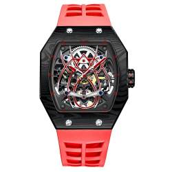 GZFCMY JINLERY Skelett Automatik Mechanische Herren Tourbillon Tonneau Armbanduhr Stahl Silikon Saphirglas Wasserdicht Richard Spider Hollow Clock Luminous, J9044j4 Rot / Schwarz, Armband von GZFCMY