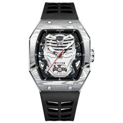 GZFCMY JINLERY Skelett Automatisch Mechanische Herren Tourbillon Tonneau Armbanduhr Kohlefaser Silikon Saphir Kristall Wasserdicht Leuchtende Iron Man Design Zifferblatt Hohle Uhr von GZFCMY