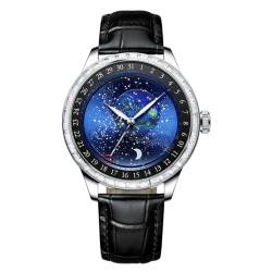 GZFCMY JINLERY Uhr Damen Herren Automatik Automatikaufzug Mechanisch Edelstahl Leder Sternenhimmel Karpfen Zifferblatt Saphirglas Wasserdicht Uhr Strass Lünette von GZFCMY