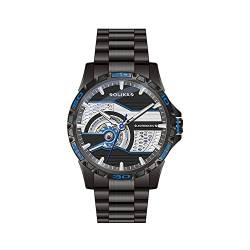 GZFCMY Olika Herren-Armbanduhr, automatisch, selbstaufziehend, mechanisch, leuchtend, Silikon/Edelstahlband, Sport-Armbanduhr, Skelett, Tourbillon, wasserdicht, Business-Uhr, Schwarz-blauer Stahl, von GZFCMY